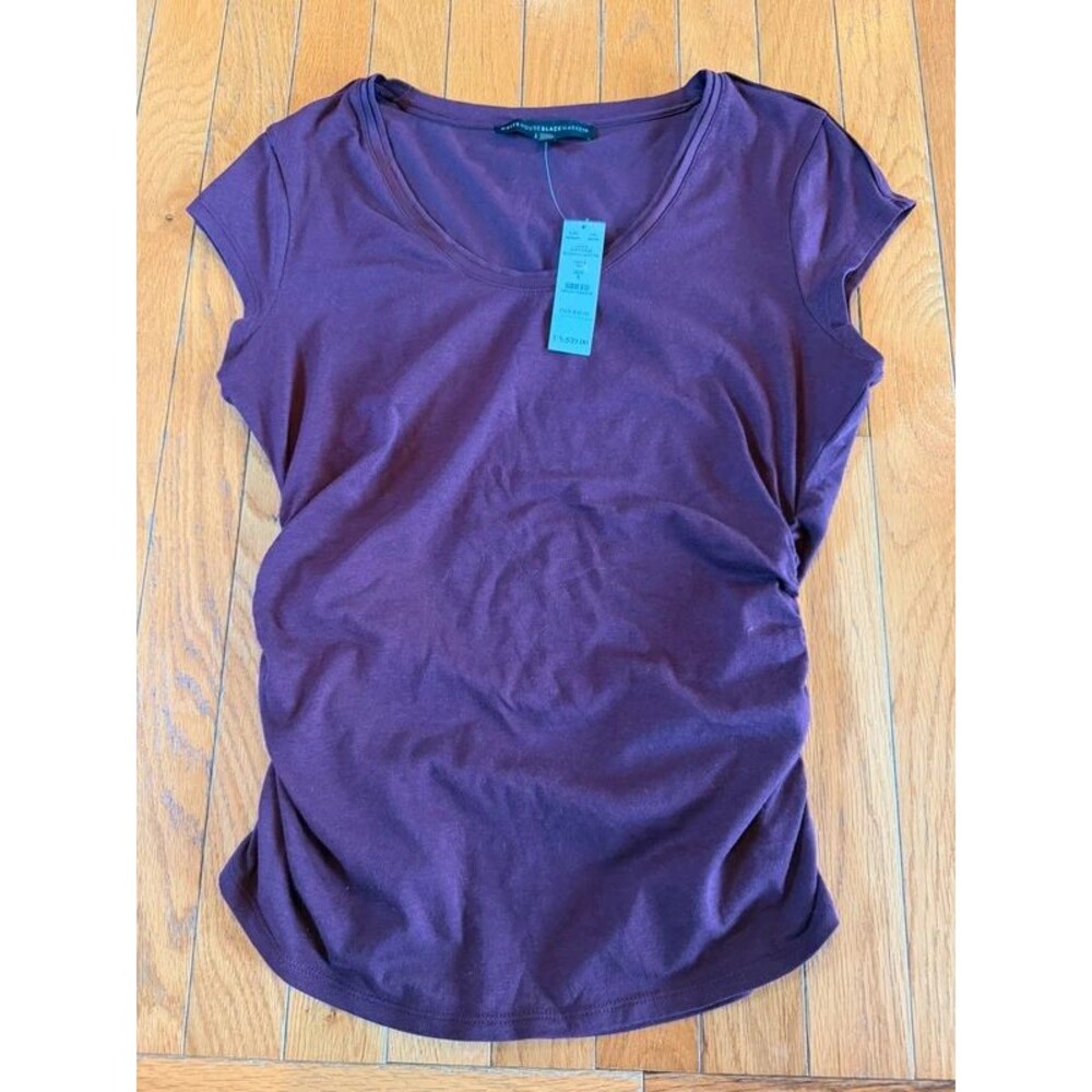 New $39 White House Black Market Ruched Side Cap Sleeve VNeck T-Shirt Sz Small